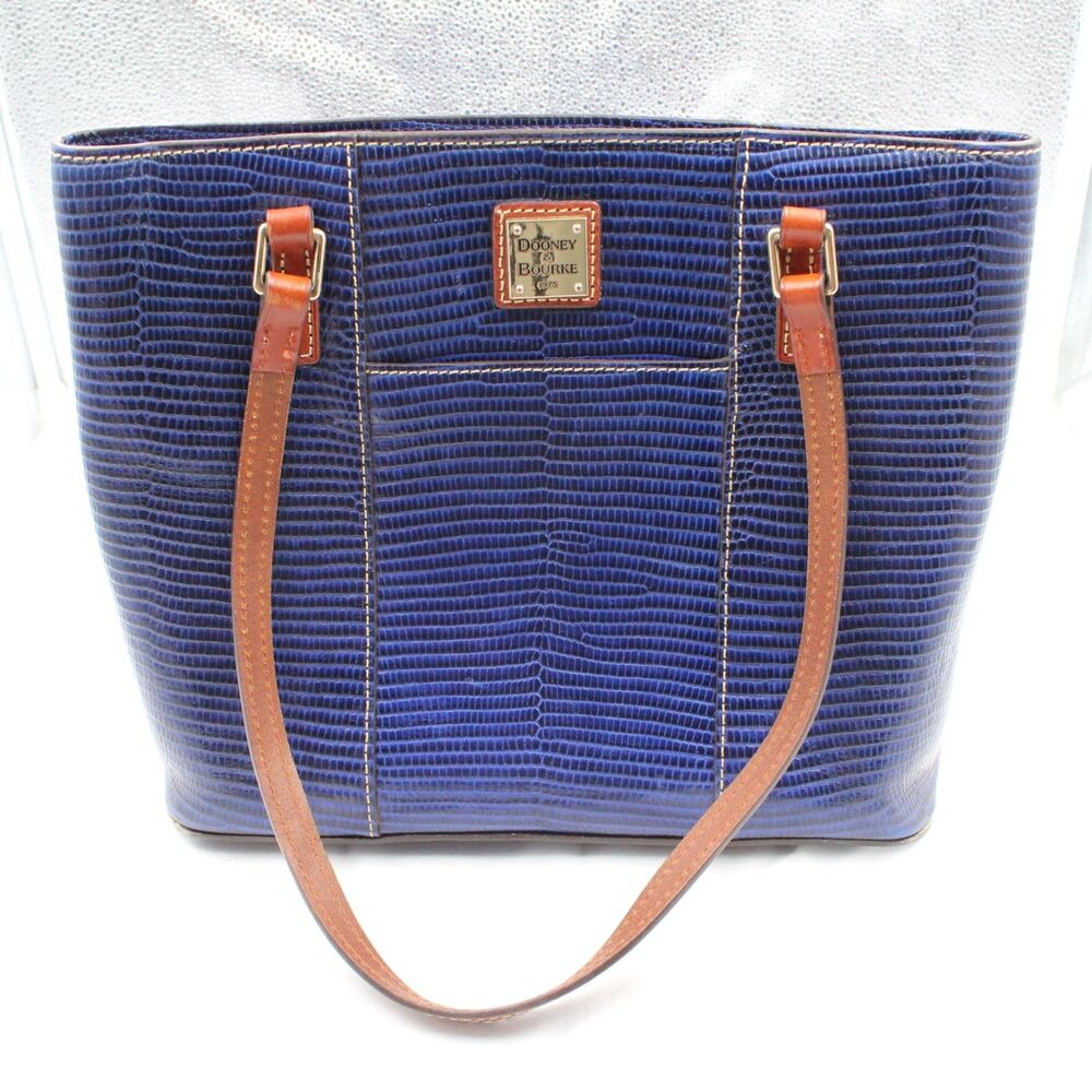 Dooney & Bourke Blue Lizard Embossed Leather Small Lexington Shopper Tote Bag